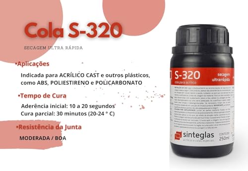 Cola Acrílica Sinteglas Acrilico Policarbonato Capilaridade S-320 250ml