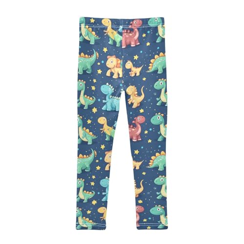 Wusikd Cartoon Dinosaurs Blue Girls' Leggings Toddler Doodles Cute Kids Yoga Pants Dance Active Tights 4T2