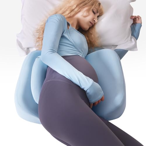 Memory Foam Pregnancy Wedge Pillows for Sleeping, Upgraded Maternity Pillow for Side Sleeper, Pregnancy Body Pillow for Pregnant Women Support for Back, Belly, HIPS, Detachable Pillow Cover (Blue)