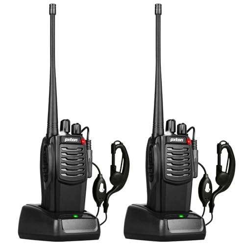 pxton S1 walkie talkies for Adults with earpieces and Rechargeable 1500mAh Li-ion Battery,walkie Talkie has VOX,TOT,Emergency Alarm,Battery Low Alert,Flashlight,Scan Function(2 Pack)