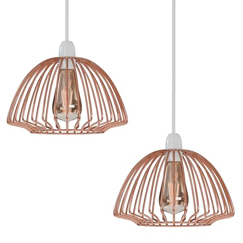 2 Pack Rose Gold Ceiling Light Wire Basket Metal Basket Pendant Lighting Ceiling Light Shade lamp Shades Ceiling for Indoor Pendant Lights Ceiling Fitting Light fixtures