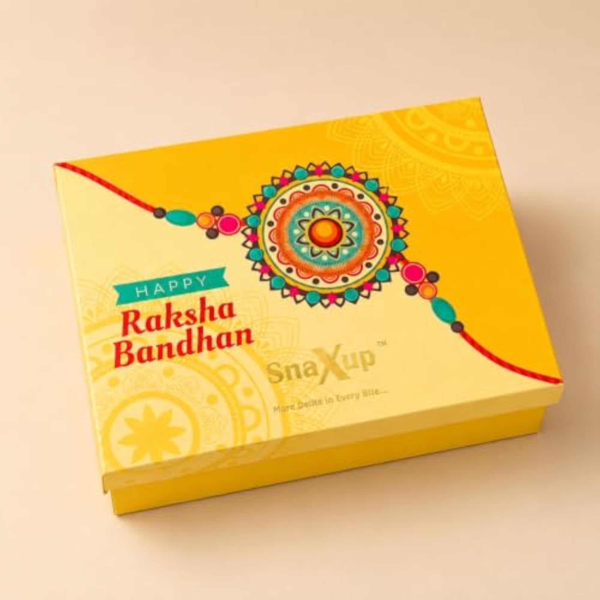 Golden Rishton Ki Mithas Rakhi Hamper with Almonds and Rakhis