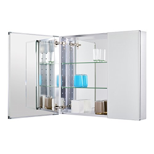 Utopia Alley Frameless Rustproof Medicine Cabinet - Surface Mount Or Recessed Medicine Cabinet With Mirrored Sides, Bi-View- Bathroom Organizer Cabinet With Mirror & Storage Shelves - 30"X26" Silver #TOP7