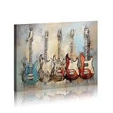FUNHUA Arte de parede de guitarra Imagens de música vintage impressões em tela de guitarra pôsteres musicais jazz para estúdio de música decoração de parede presente emoldurado pronto para pendurar 30