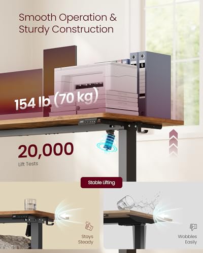 VASAGLE Electric Standing Desk, Height Adjustable Desk, Sedentary Reminder, 4 Memory Heights, for Home Office, 100 x 60 cm, Rustic Brown LSD310KD01 - Image 4