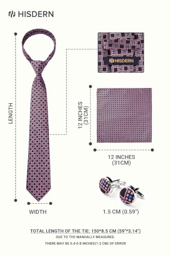 Image of HISDERN Ties for Men Paisley Tie and Pocket Square Cufflinks Set Formal Classic Floral Necktie Handkerchief Wedding Party