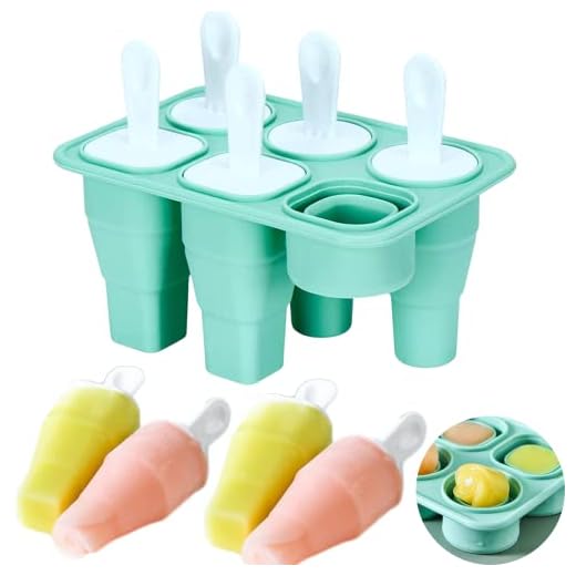 Takhery Hopfällbara isglassformar i silikon, lätt att ta bort glassform, återanvändbara glassformar med pinnar för gör-det-själv glass och glasspinnar (1-pack)