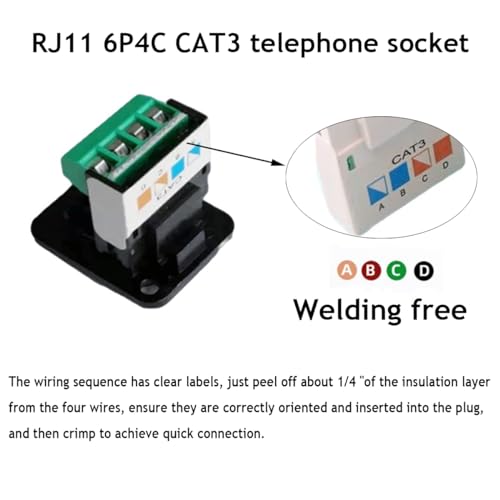 PENGLIN 2PCS RJ11 6P4C Panel Mount Connector miniatura 4