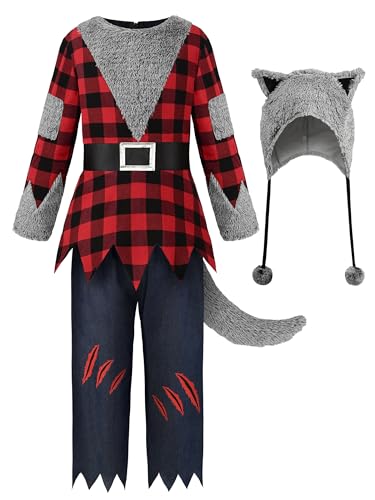 ReliBeauty Disfraz Hombre Lobo niño Halloween con Cola，110