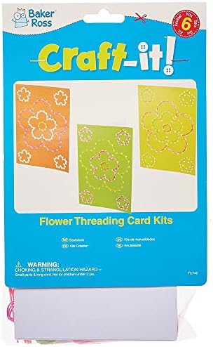 Baker Ross FC740 Flower Threading String Art Card Kits - Pack of 6, Sewing Arts and Crafts for Kids, Paper Crafts Kit, White