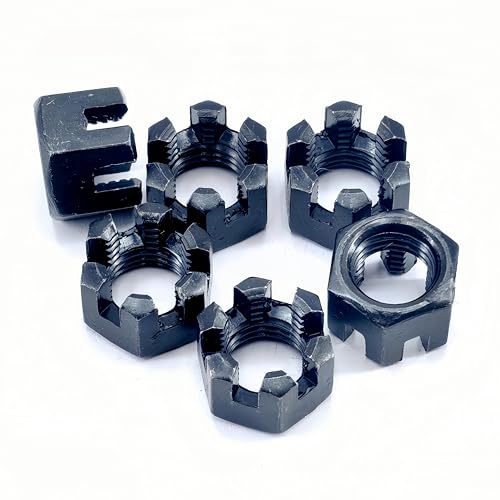 6Pcs M16x2mm Hexagon Slotted Nut, Grade 4.8 Carbon Steel Hex Castle Nuts, Black by DMDZ HEYDAY - Used condition - US$8.82