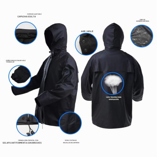 Trajes de lluvia resistentes e impermeables con capucha oculta para tormentas extremas 2