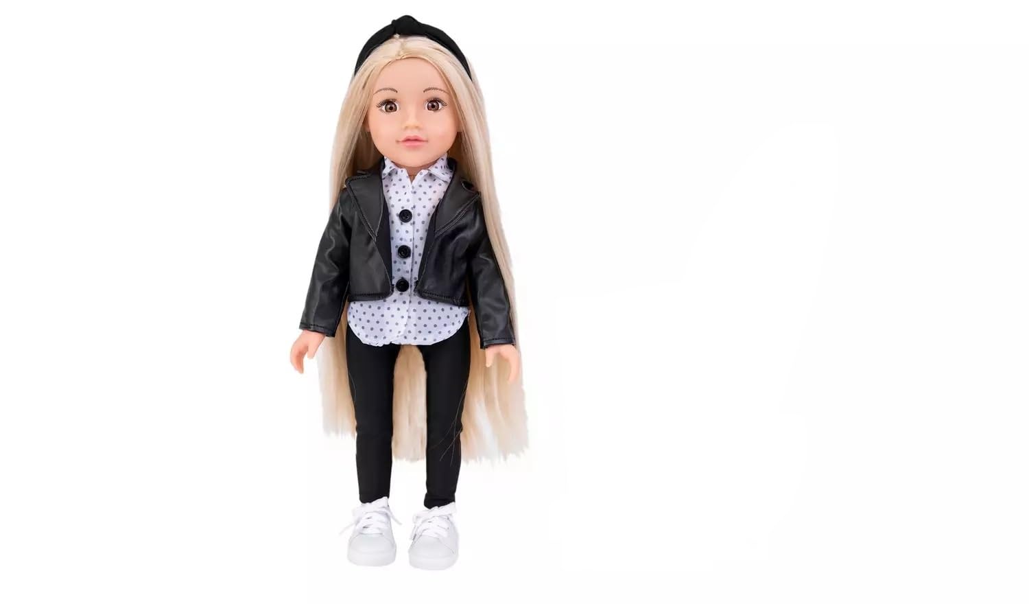 AIDNI Connie 18-Inch Fashion Designer Doll with Leather Jacket and Polka Dot Shirt, 46cm Collectible Doll