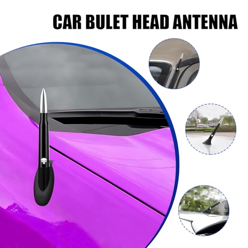 Nowkont 1 PC Car Bullet Antenna, 5.4\" x 0.8\" Skull Print Threaded Mount Alloy Signal Receiving Antenna, Modification Replacement Accessories, for Ford F150 Wrangler Jeep Chevrolet (Silver & Black) - Thumbnail 6