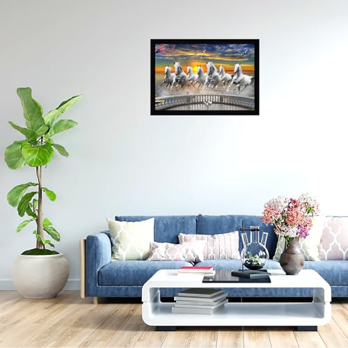 Image of Indianara Vastu Running Seven Horse Painting With Frame 20 Inches X 14 Inches (Style 14)