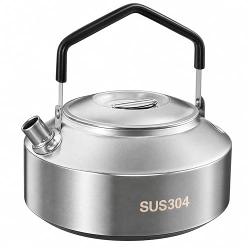 OHiZVZV 1L Stainless Steel Camping Kettle for Gas Stove – Small Portable Outdoor Water Kettle with Silicone Handle & Short Spout, Ideal for Camp Coffee, Tea & Boiling Water, SUS304 Durable Hiking Pot
