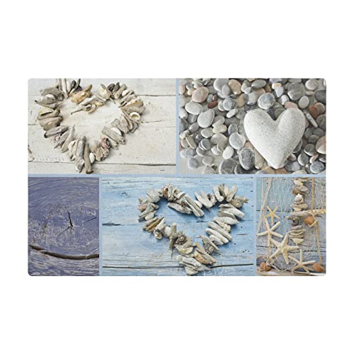 Collage with Hearts of Seashells, Starfish, Driftwood and Beach Goods Leather Dish Drying Mat Absorbent Drying Pad for Home Kitchen Coffee Maker Bar Restaurant Counter 17.7 x 11.8 Inch