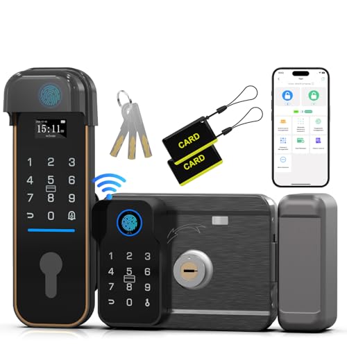 eLinkSmart WiFi Smart Gate Lock Electronic Gate Locks for Outdoor Fence Waterproof Keyless Double Sided Rim Door Lock with App Remote Control IC Card Fingerprint