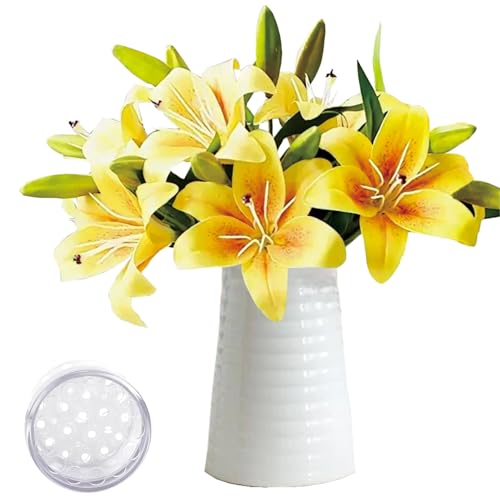 florailune Lillies Artificial Flowers Plastic Flowers Real Touch Lily Fake Flowers Bouquets Arrangements for Easter Spring Flowers Mother's Day Flower Gifts Home Table Decor(Orange)
