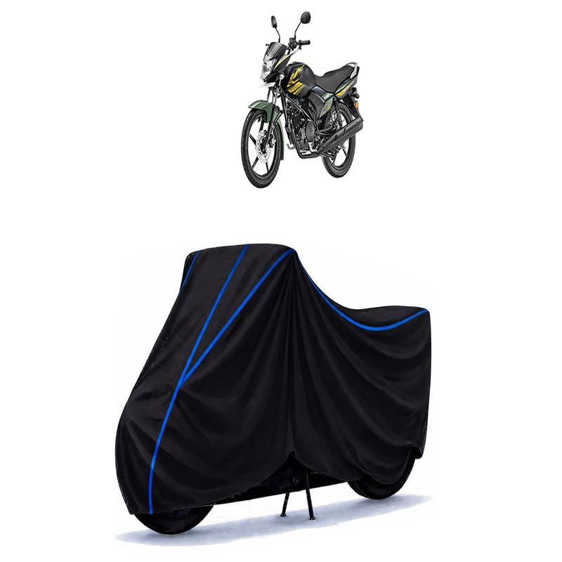 Image of Saluto Bike Cover Water Resistant Universal Motorcycle Rain | Heavy Duty UV Protection, Dust, Scratch Indoor Outdoor All Weather with Black Blue Piping Elastic