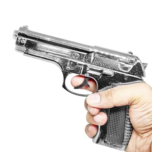 Image of 608 Heavy Metal Gun Lighter with Barrel Pull Back Heavy Metal Made Silver Color Gun Shape Gas Lighter with PU Case | Loading Feature Dummy Gun
