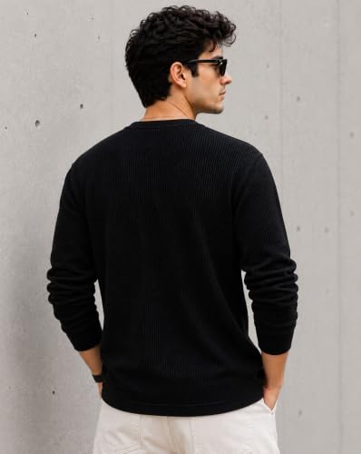 Image of AUSK Men's Henley Neck T-Shirt || Full Sleeve Ribbed Knit Textured T Shirt for Men || Regular Fit Casual Fashion Tshirt for Mens