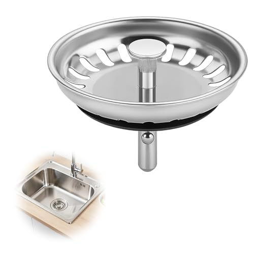 Universal Tapón Fregadero de Cocina 80mm, Colador Tapón Desagüe Fregadero Cocina, Juego de Fregadero con Tornillo de Montaje y Tuerca, Tapón Colador con Junta