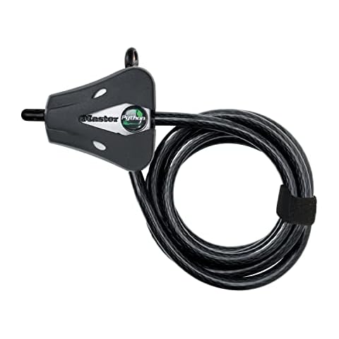 Master Lock 8418EURD Verstellbares Kabelschloss mit Schüsselschloss [Kabel einstellbar von 30 cm bis 1,8 m] [Python] - Ideal für Sportausrüstung, Werkzeuge und Gartenmöbel,Schwarz, Vinylbeschichtet Cover