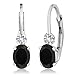 Black Onyx and White Created Sapphire 925 Sterling Silver Leverback Earrings, 0.86 Cttw Oval