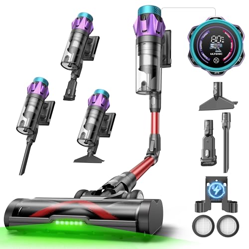 Ultenic U18 Pro Aspirateur Balai Sans Fil – Aspirateur Balai 55kPa Puissant, 80min Autonomie Longue, Aspiration Forte pour Poussière et Poils d’Animaux, Tube Flexible Nettoyage Rapide Maison & Voiture