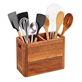 Soporte para utensilios, organizador de madera rústica antideslizante | Soporte para espátulas de almacenamiento de herramientas de cocina | para cubiertos, cucharas, espátulas, herramientas de cocina