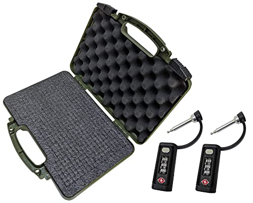 Cedar Mill Fine Firearms Security Package - Tsa Approved Green Gun Pistol Case And Two Single Monoshaft™ Padlocks - Ds3Tek #TOP28