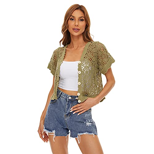 Image of Women Cardigan Hollow Out Floral Cardigans White Crochet Shrugs