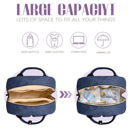 Image of Tuwubi Diaper Bag Backpack, Baby Essentials Travel Tote Bag, Multi function Waterproof Backpacks, Travel Essentials with Stroller Straps & Pacifier Case - Blue
