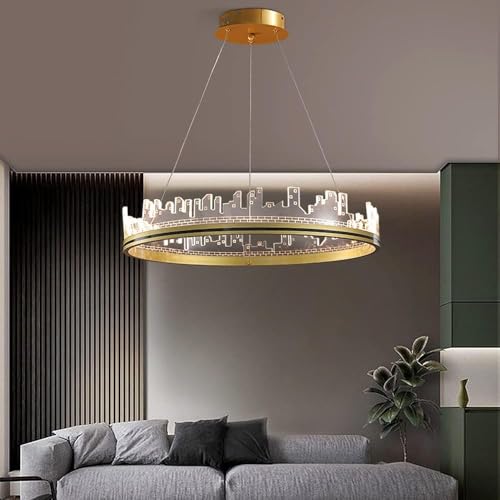 Lustre à gradation LED rond en acrylique et cristal pour salle à manger
