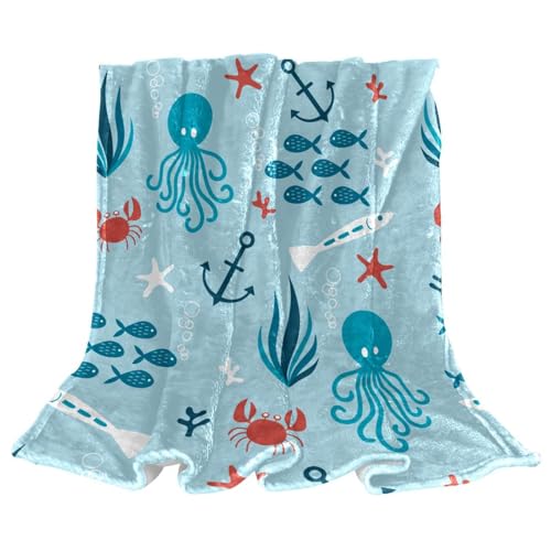 Couverture microfibre chaude jeté de canapé poisson pieuvre pour soirée cocooning
