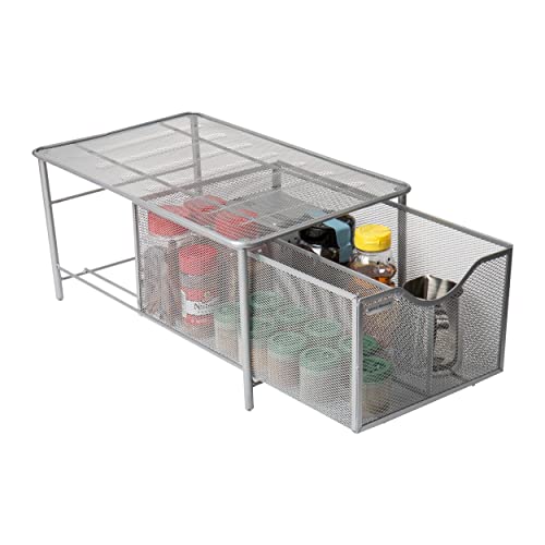 Mind Reader Organizer Storage Basket, 15.4” L X 9.4” W X 7.5” H, Silver #TOP13