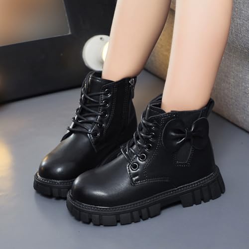 Boys Girls Ankle Boots Lace up Waterproof Combat Boot with Side Zipper Cute Bowknot Short Booties4