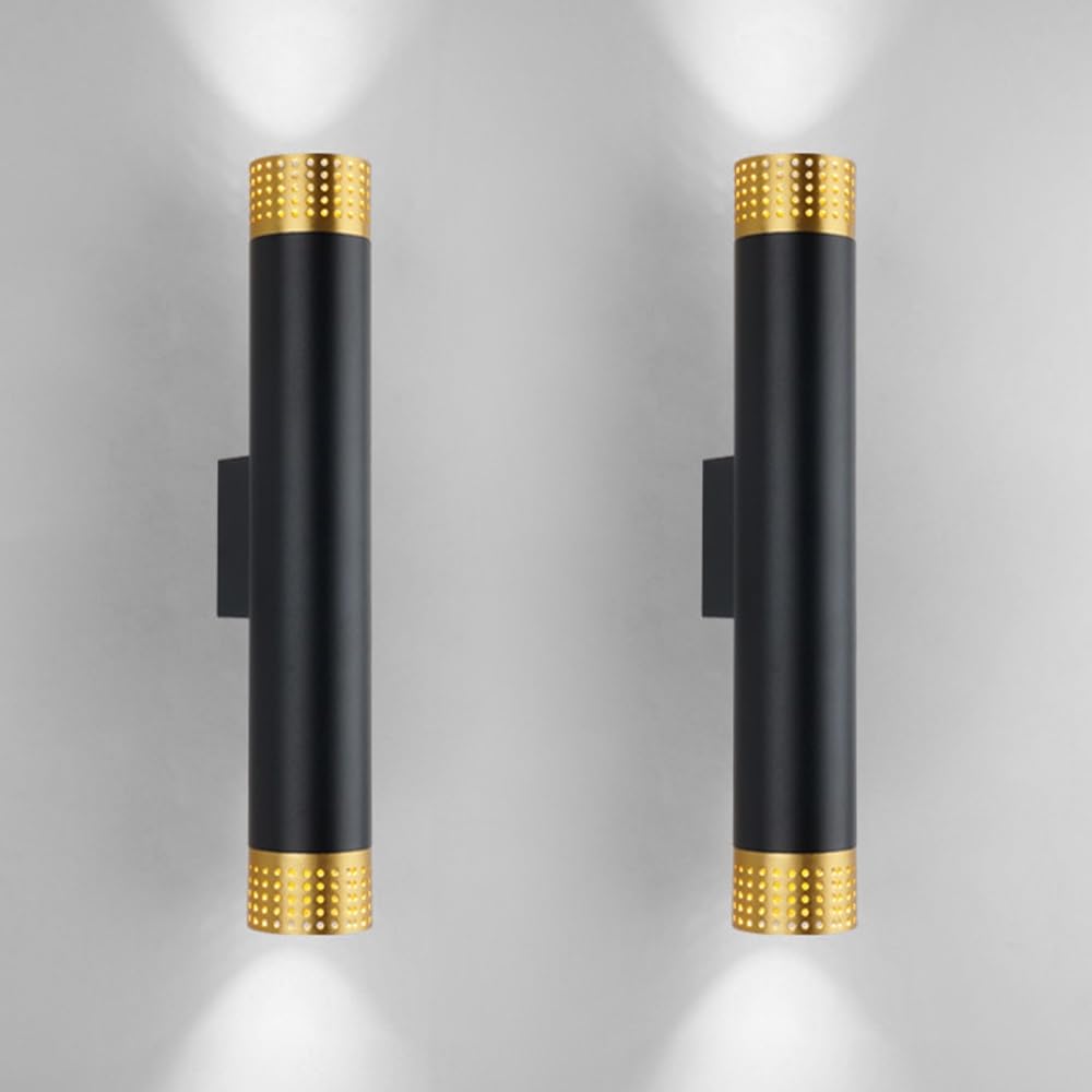 SXWNBIFH 10W Aluminum Wall Sconces, Nordic Style Cylindrical Wall Lamp, Up and Down Lighting Fixtures, Hardwired Indoor Wall Light for Bedroom Bedside Hallway 3000K Warm White(Black,22CM)