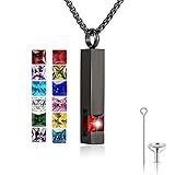 Birthstone Cuboid Locket Urn Necklaces for Ashes Cremation Jewellery Urns for Human Ashes Memorial Urn Keepsake Pendant