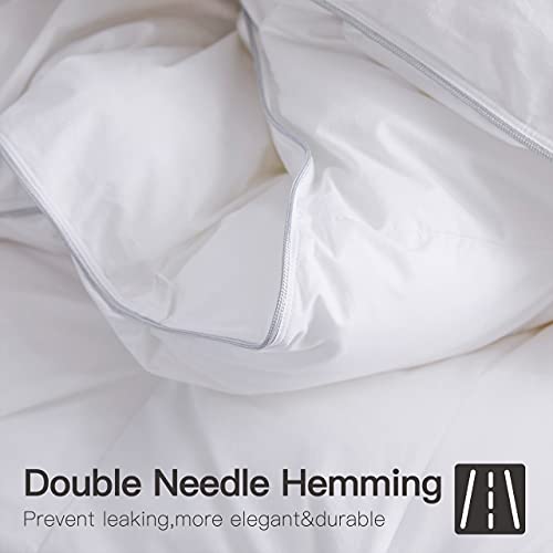 Alanzimo Goose Feathers Down Comforter Duvet Inserts Queen Size All Season - Luxury 100% Natural Cotton High Thread Count 750 Fill Power White Comforter With 8 Tabs - Pinch Pleat Design #TOP3