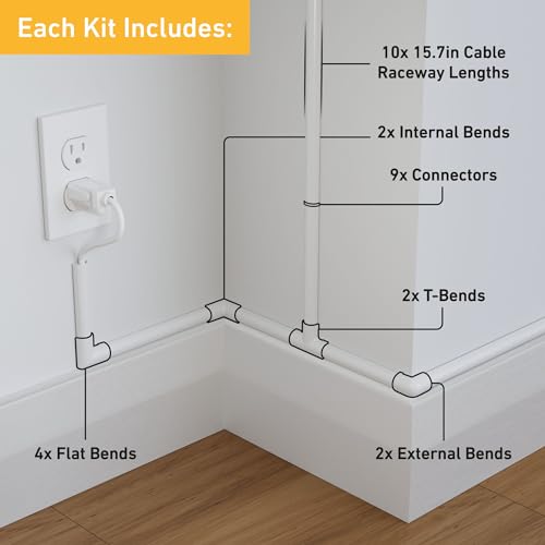 Image of D-Line Half Round Cord Hider, Patented Cable Cover, Hide TV Wall Mount Wires, Raceway for Cords, Decorative Wire Covers, Paintable, Adhesive Cable Concealer, 10x 0.78in W x 0.39in H x 15.7in L, White