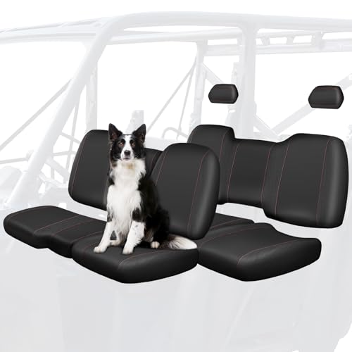 QUNSUNUS 1680D UTV Seat Covers for Polaris Ranger Crew XP 1000 2017-2021/Crew 1000 Premium 2020-2023,Waterproof Split Bench UTV Seat Cover with Elastic Edges and Velcro (9 PCS)