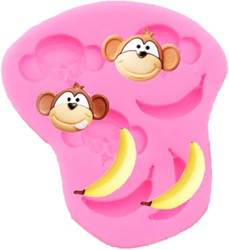 Moldes de silicona en forma de mono y plátano para bricolaje, pasteles, fondant, galletas, jabón, pudín de azúcar, chocolate, dulces, postre,