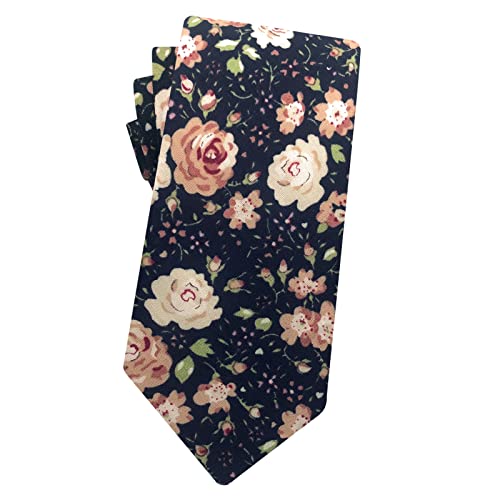 Image of Mantieqingway Men's Cotton Floral Neck Tie 2.56'' Printed Skinny Tie