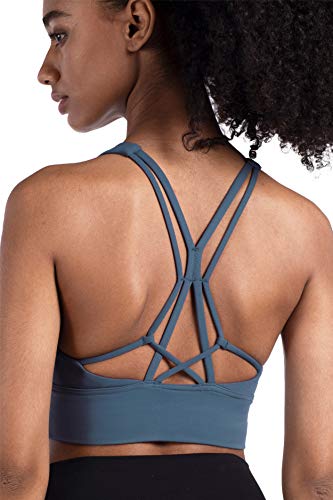 Lemedy Women Strappy Sports Bras Padded Medium Support Yoga Workout Tank Top (S, Blue)