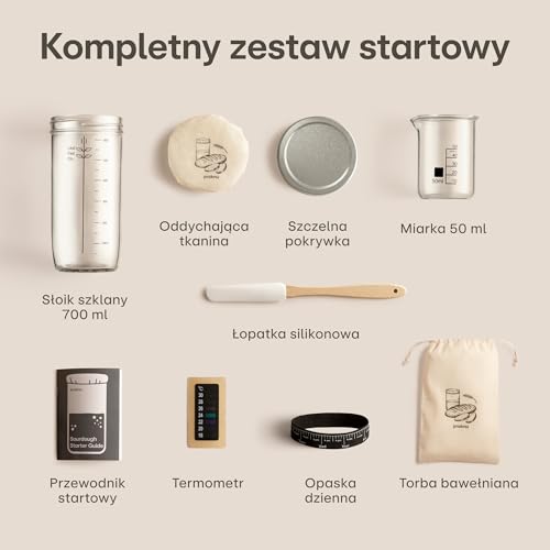 Praknu Zestaw Startowy do Zakwasu ze Szkła (700ml) Kompletny zestaw z przewodnikiem dla początkujących & pieczenie w domu – Idealny na prezent