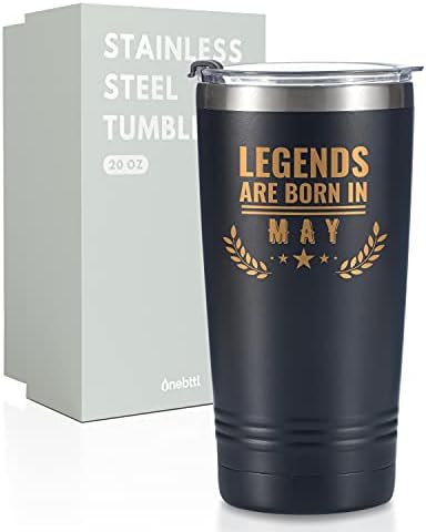 Onebttl Happy Birthday Tumbler For Men, Funny Birthday Gifts For Him, Boyfriend, Son, Husband, Dad, Son, Uncle–20 oz Stainless Steel Coffee Cup With Lid, Legends are Born in May