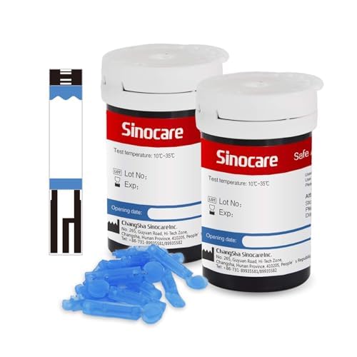 Sinocare Tiras en Sangre Prueba, 50 x Tiras Reactivas sin Código, para Safe AQ Smart/Voice Certificado ClimatePartner