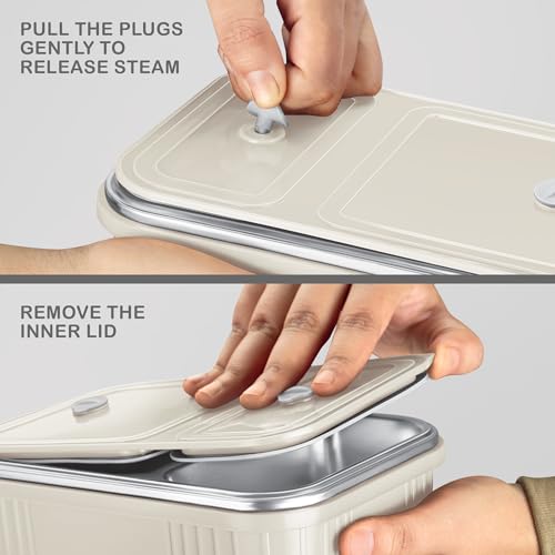 Image of MILTON Meal Safe 2 Inner Stainless Steel Tiffin Box for School with Steam Release Plug | PU Insulated, Leak-Proof, Food Grade I Lunch Box for Kids Boys, Girls with Snap Lock Lid, 465 ml, Ivory